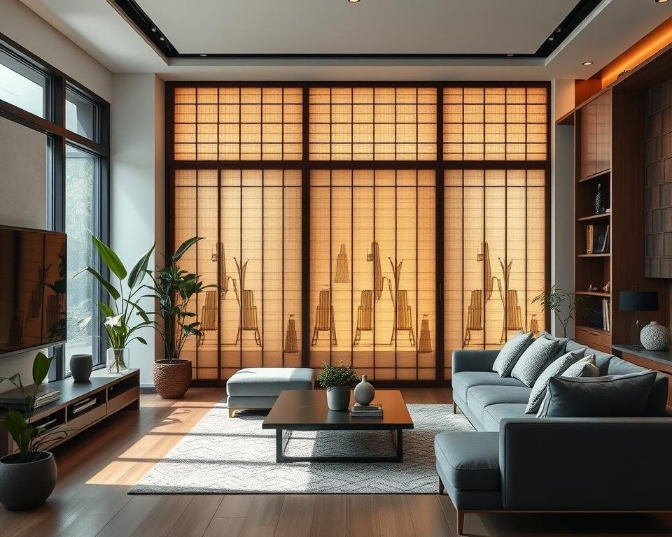 Biombo japonês em decoração moderna