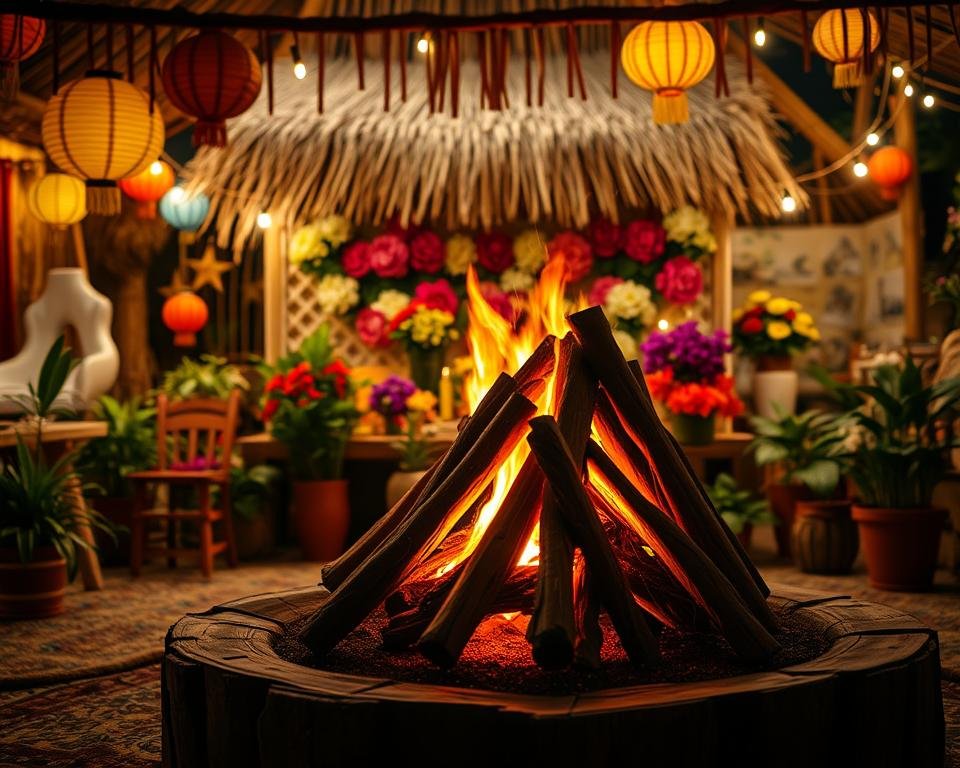 Decoração de Festa Junina com Fogueira Falsa