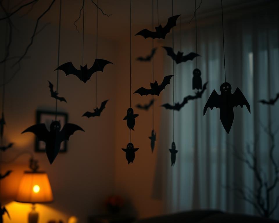 Decoração de Halloween com móbiles artesanais