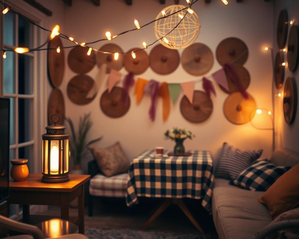 Decoração econômica com luzes para festa junina
