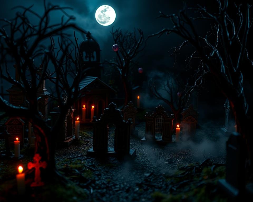 Iluminação de cemitério miniatura halloween