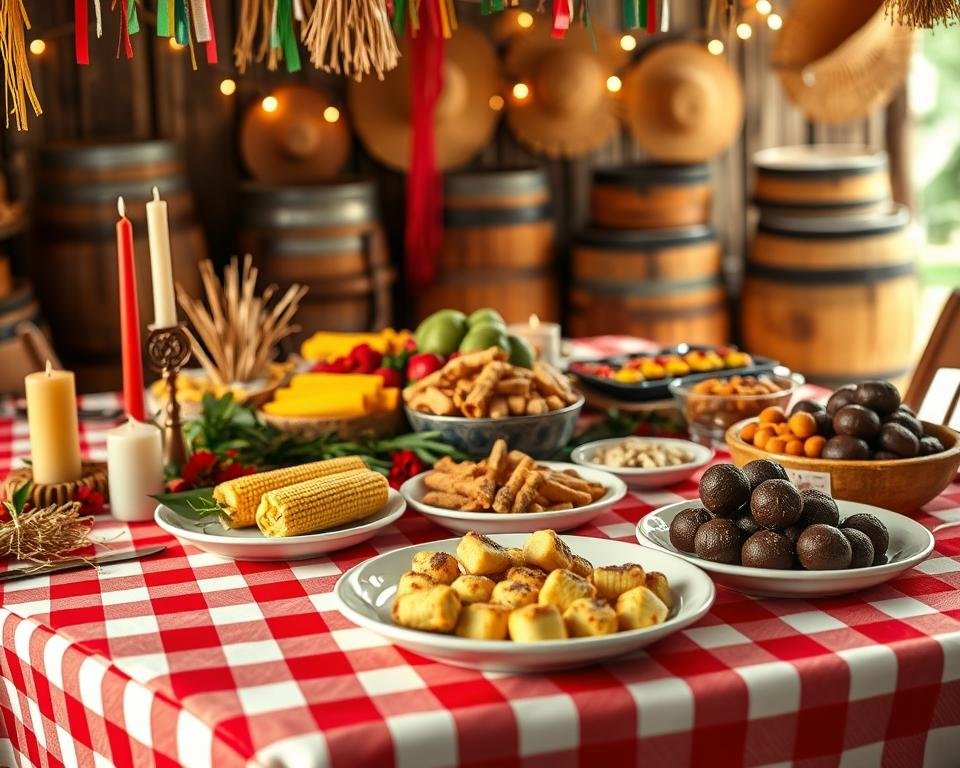 Mesa posta decorada para festa junina