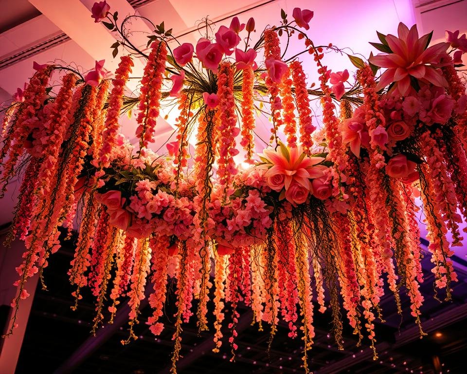 Flores suspensas para decoração de aniversário